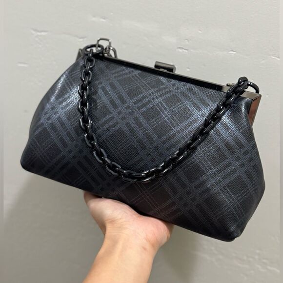 Plaid Print Genuine Deer-hide Leather Purse/Push Lock Metal
Frame Shoulder Bag - Picture 8 of 16